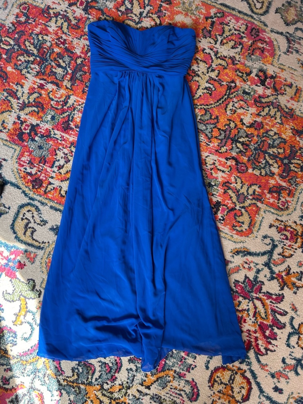 David's Bridal Royal Blue Strapless Chiffon Gown